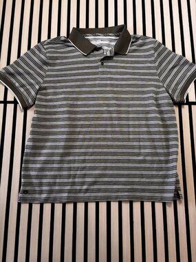 UNTUCKit Olive Green Cream Striped Cotton Polo Men's XL
